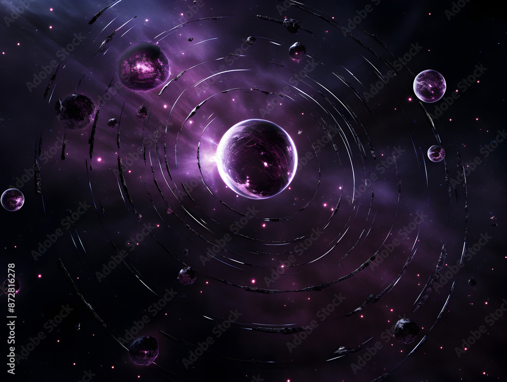 Obraz premium Abstract cosmic theme background with starscape and planetary alignments, otherworldly glow, mysterious space