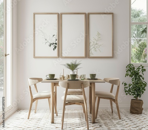 A mock up frame of a cozy boho dining room interior in 3D © Mark