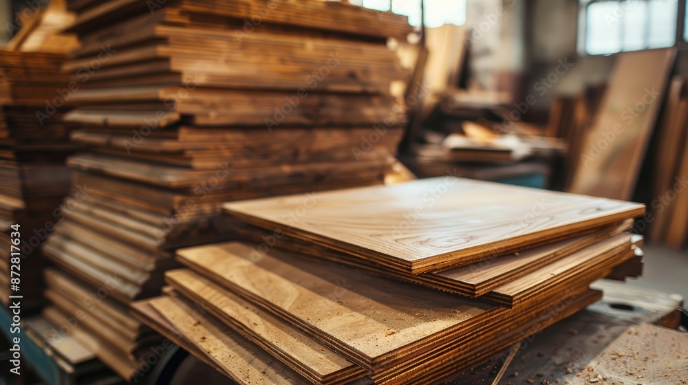 Manufacturing wooden furniture and plywood in a woodworking shop Wood veneer material and board blanks Manufacturing wooden furniture and plywood in a woodworking shop Wood veneer material and board blanks
