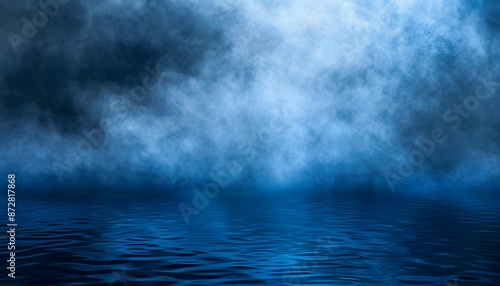 Abstract Blue Water Texture with Dark Smoke and Fog