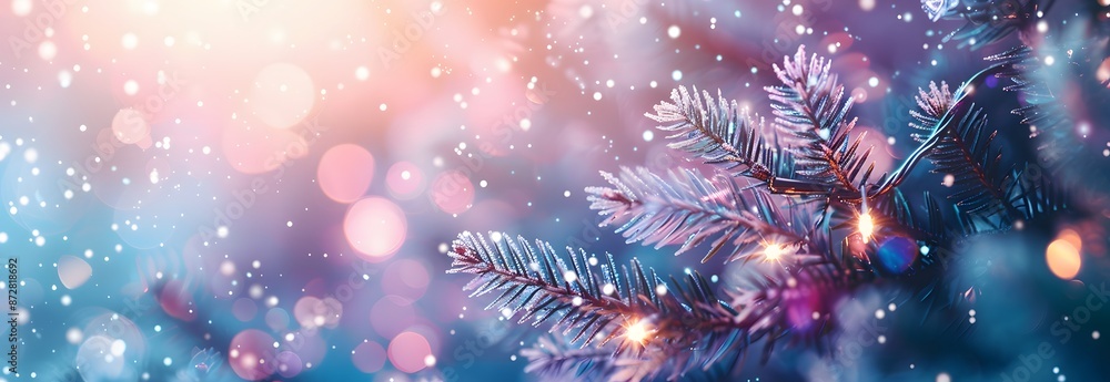 Winter Wonderland: Abstract Christmas Tree Branch with Snowflakes Winter Wonderland: Abstract Christmas Tree Branch with Snowflakes