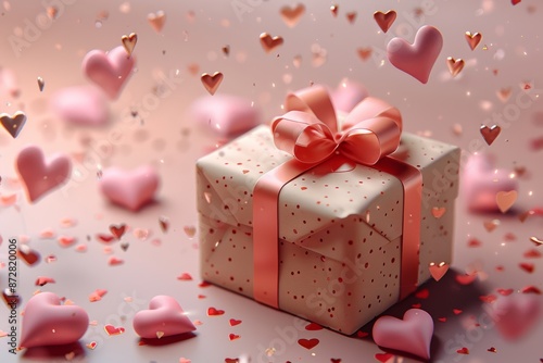A valentines day website landing page with a gift box and hearts 