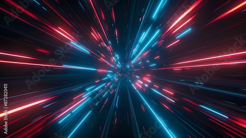 Abstract Light Speed Tunnel Background With Red And Blue Lasers