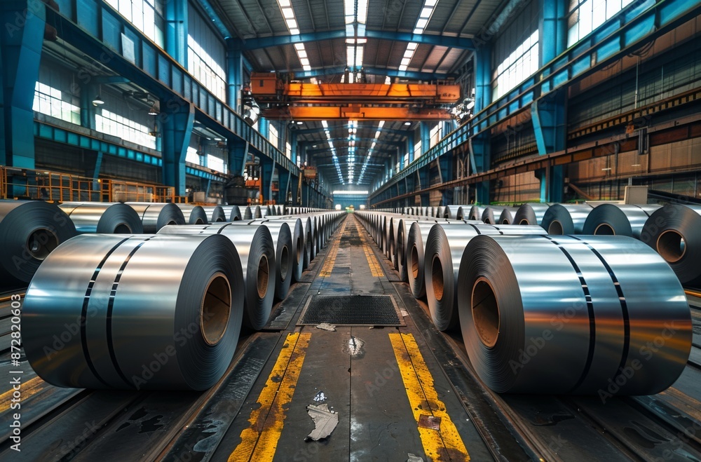 Thick steel coils and diagrams in an industrial warehouse showing the quality of raw materials used to make high quality car body panels Thick steel coils and diagrams in an industrial warehouse showing the quality of raw materials used to make high quality car body panels