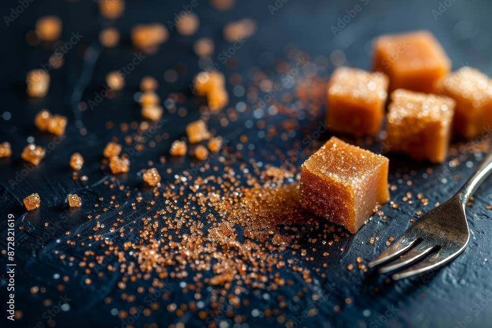 The sweet and savory gelatin is made with dorado almonds, sesame, and a touch of salt served on a black wooden plate The sweet and savory gelatin is made with dorado almonds, sesame, and a touch of salt served on a black wooden plate