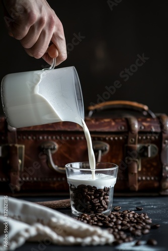 In a marble-colored bowl, place the beet milk over a vessel filled with coffee granules