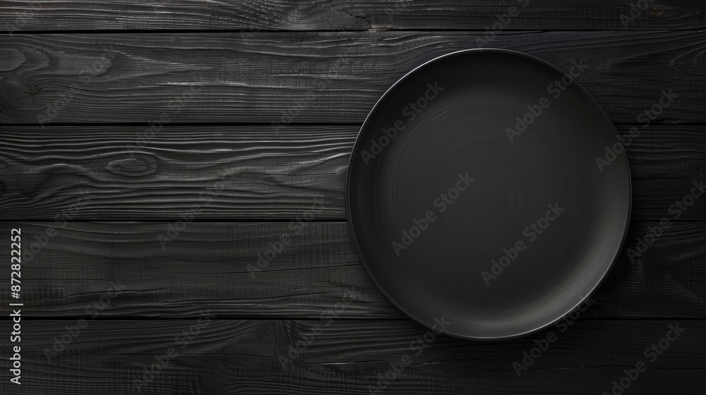 Plate on black wood from above Plate on black wood from above