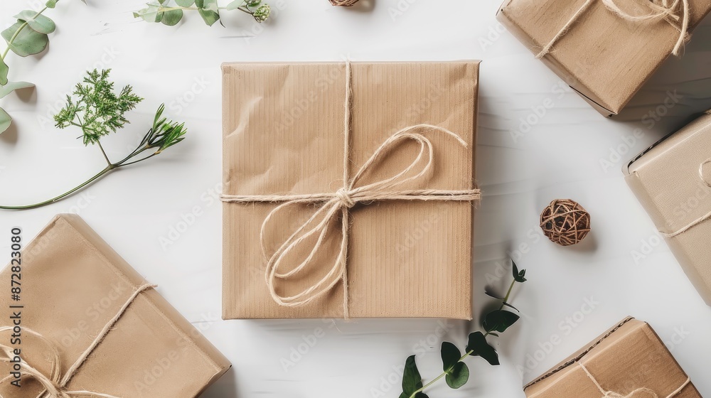 Crafting background with cardboard box mockup Crafting background with cardboard box mockup