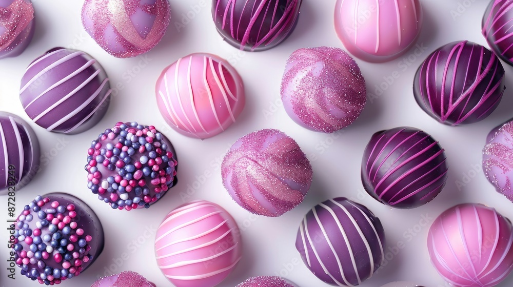 Luxurious handmade bonbons in pink and violet shades for special occasions Luxurious handmade bonbons in pink and violet shades for special occasions