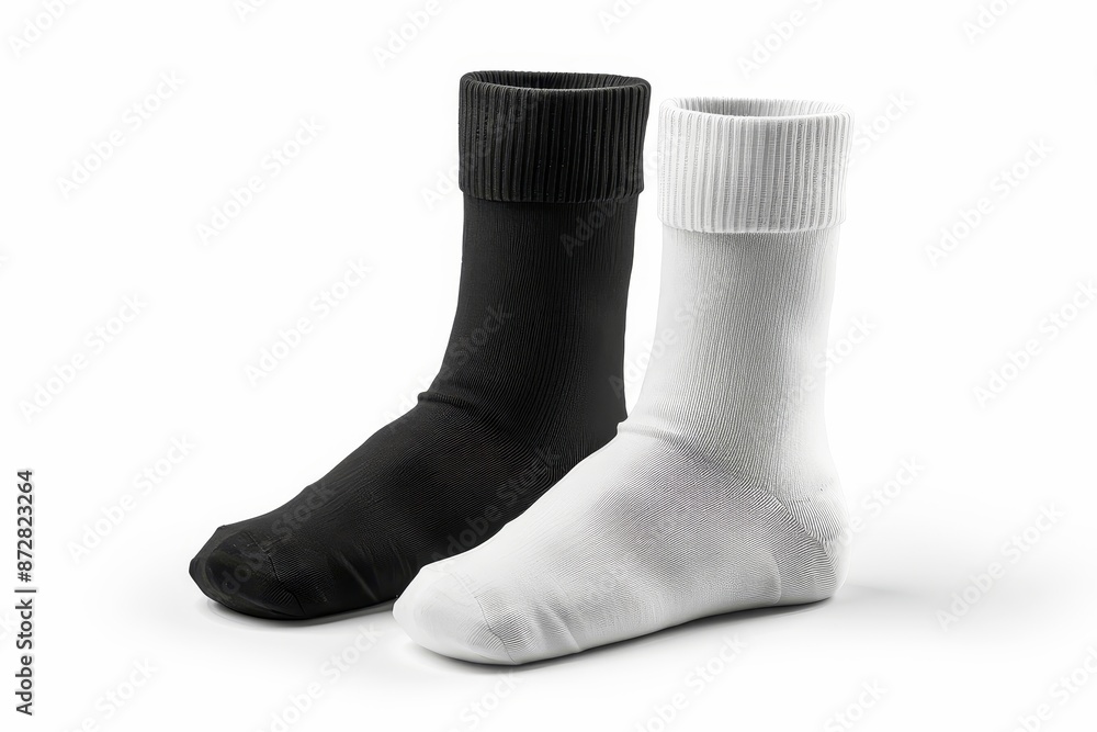 Three-dimensional rendering of plain white and black socks isolated on white background. Three-dimensional rendering of plain white and black socks isolated on white background.