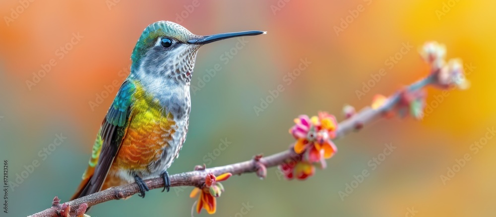 Obraz premium Hummingbird Perched on a Branch with Blurry Background