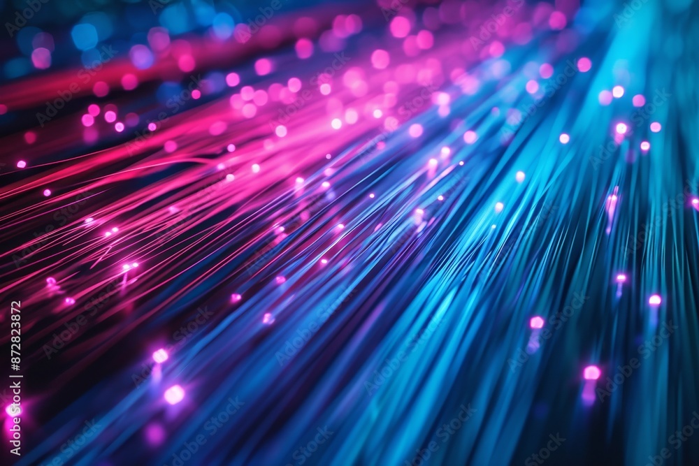 Obraz premium Fiber optic cable glows with an array of colorful lights, adding a dynamic touch to the image, AI-generated