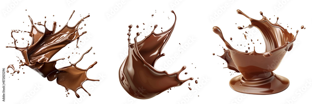 Set of A liquid chocolate in motion over on a transparent background Set of A liquid chocolate in motion over on a transparent background