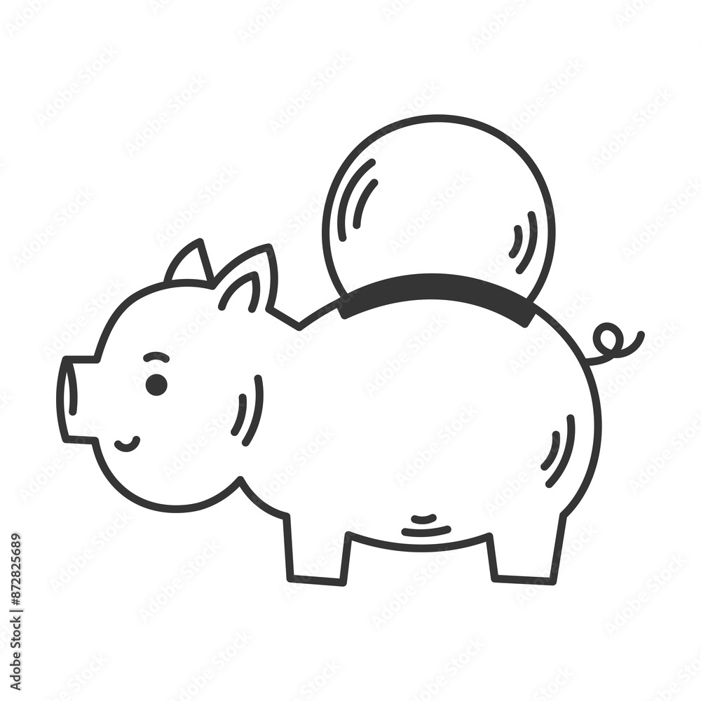 Piggy Bank with Coin Line Doodle Icon. Savings Economy Money symbol. Isolated vector illustration in cartoon sketch style Piggy Bank with Coin Line Doodle Icon. Savings Economy Money symbol. Isolated vector illustration in cartoon sketch style