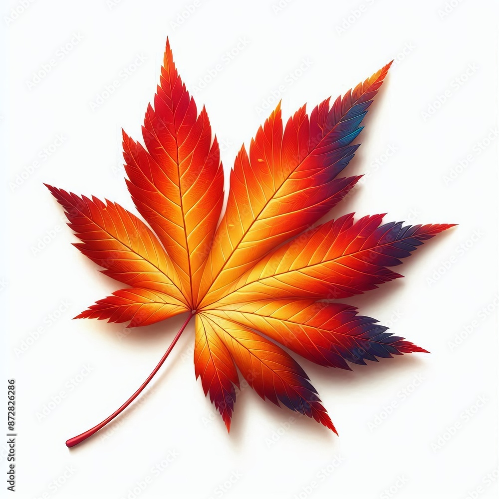 A vibrant red maple leaf, isolated on white, evokes the beauty of fall foliage A vibrant red maple leaf, isolated on white, evokes the beauty of fall foliage