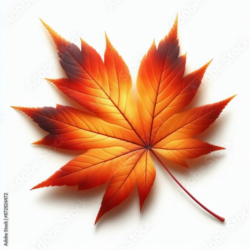 A vibrant red maple leaf, isolated on white, evokes the beauty of fall foliage