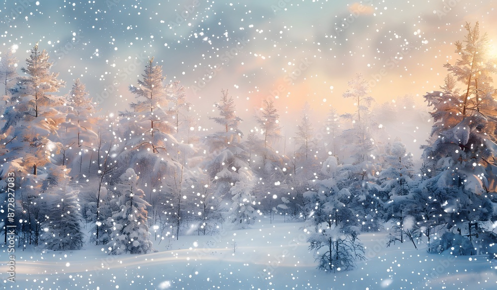 Snowy Forest Landscape with Falling Snow Snowy Forest Landscape with Falling Snow