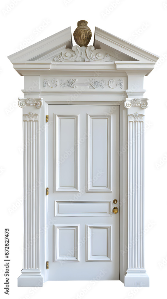 Fototapeta premium Classic white framed ancient door isolated on transparent background