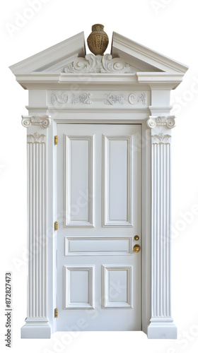 Classic white framed ancient door isolated on transparent background