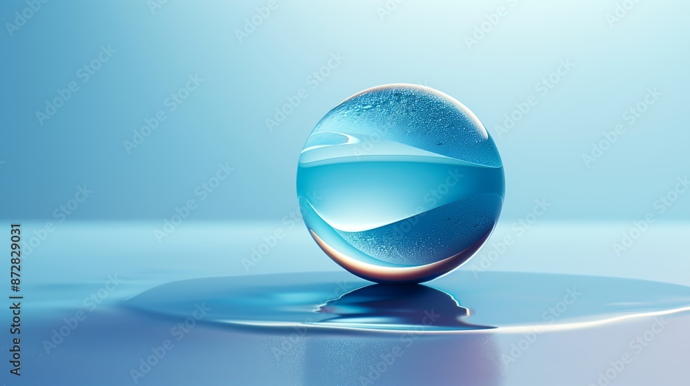 Blue Glass Sphere on Reflective Surface Blue Glass Sphere on Reflective Surface