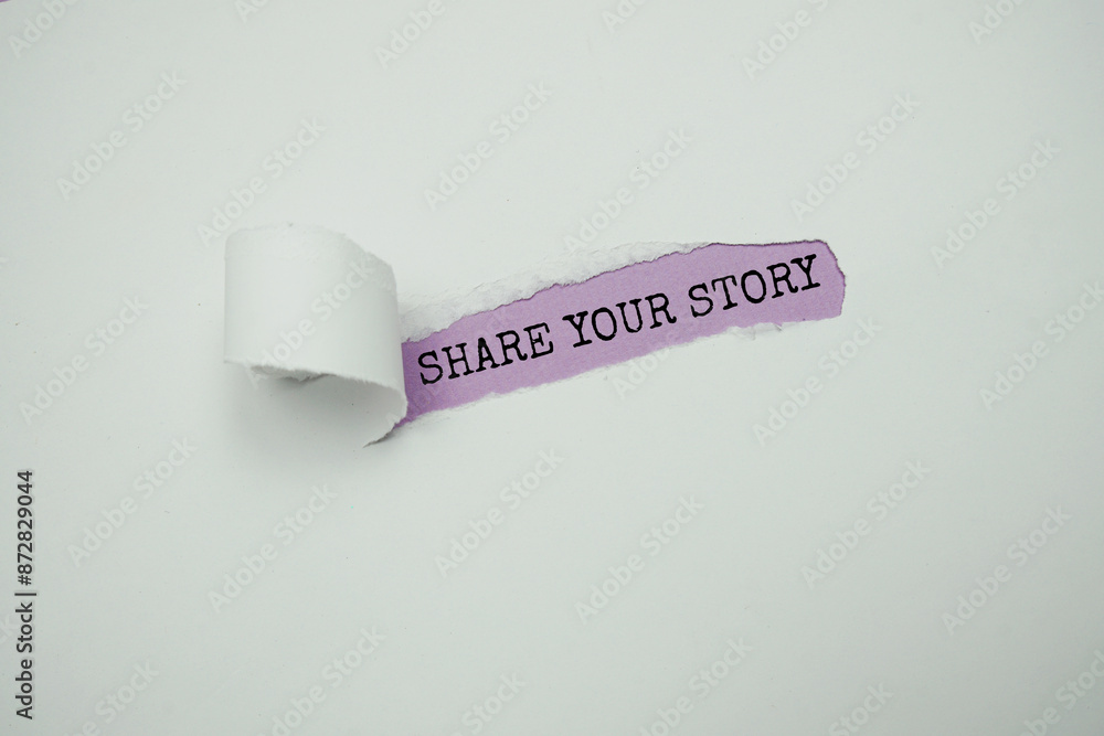Share your story text message on purple background Share your story text message on purple background