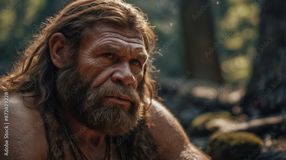 portrait of a prehistoric man in the woods portrait of a prehistoric man in the woods