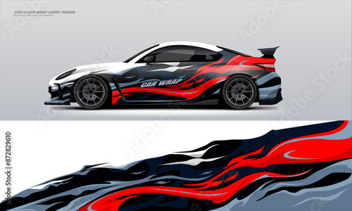 Sporty Racing Car wrap livery design black and red. vinyl sticker design in vector file