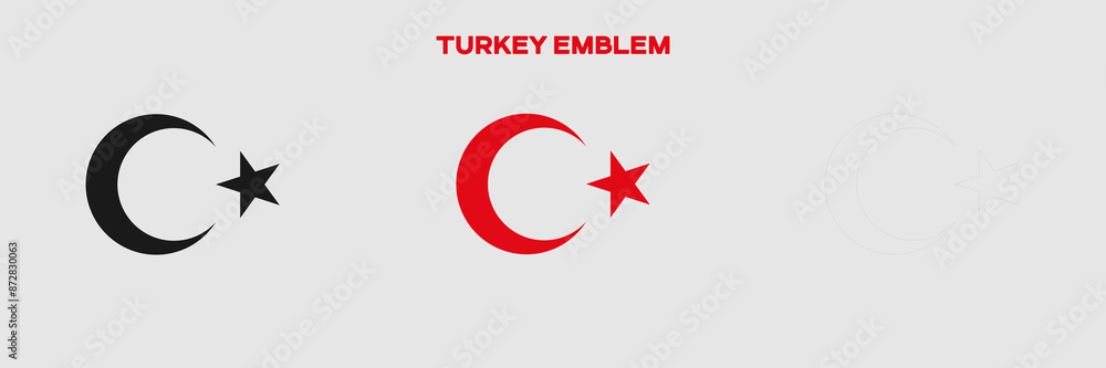 Obraz premium Turkey Emblem Vector Pack. Emblem with Flag. Gray Emblem Silhouette. Gray Outline Emblem. Editable EPS file.