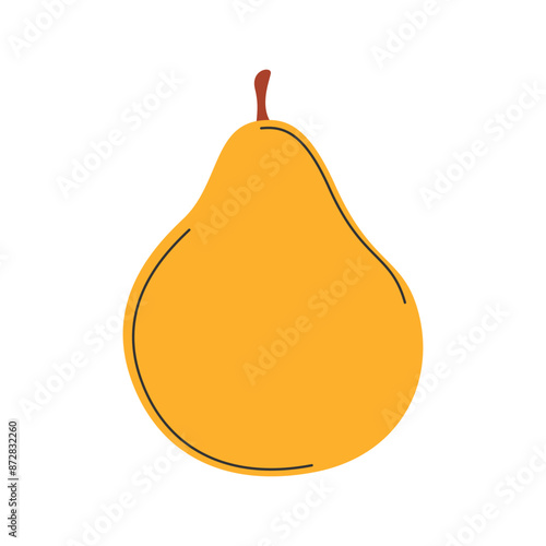 Ripe yellow pear. Whole juicy hand drawn fruit in doodle style. Healthy lifestyle