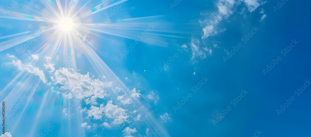 Sun Rays Shining Through Blue Sky With Clouds Sun Rays Shining Through Blue Sky With Clouds