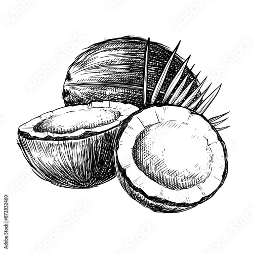 Coconut composition vector sketch drawing