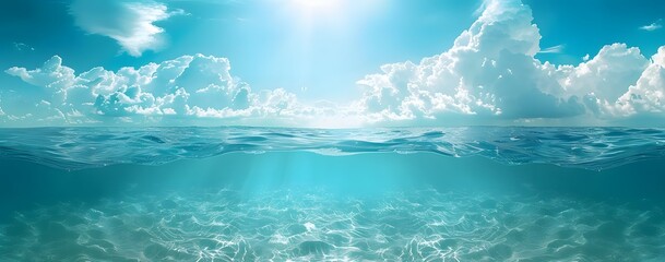 Keuken achterwand Turquoise Blue Ocean Underwater View with Sky and Clouds  © MD