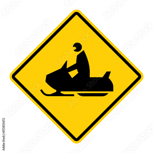 Snowmobile Crossing warning road signs. Vector