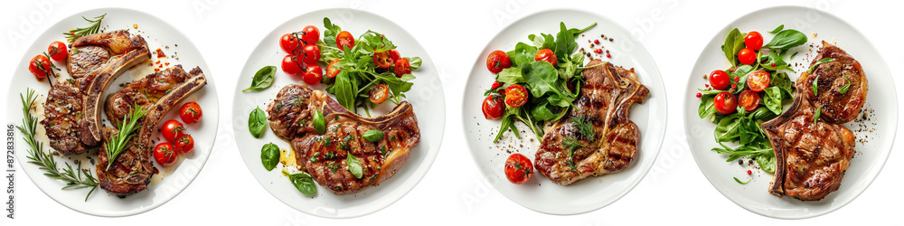 Set of A Artistic rendition of Milanese veal on the bone, on a transparent background Set of A Artistic rendition of Milanese veal on the bone, on a transparent background