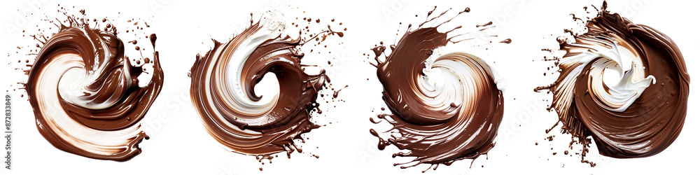 Set of A Imagine the cocoa moving in a circular motion. White, Chocolate, on a transparent background Set of A Imagine the cocoa moving in a circular motion. White, Chocolate, on a transparent background