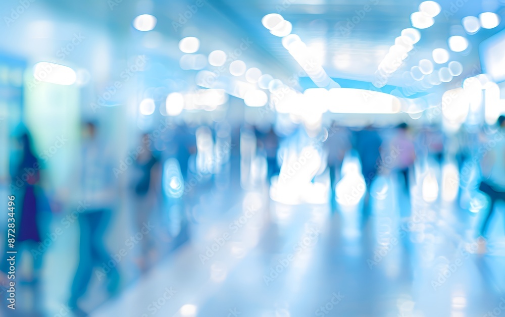 Abstract Blue Bokeh Background Blurred People Hospital Abstract Blue Bokeh Background Blurred People Hospital