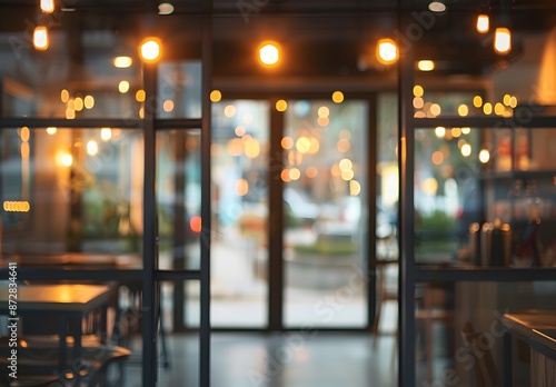 Blurred Coffee Shop Interior With Glass Door