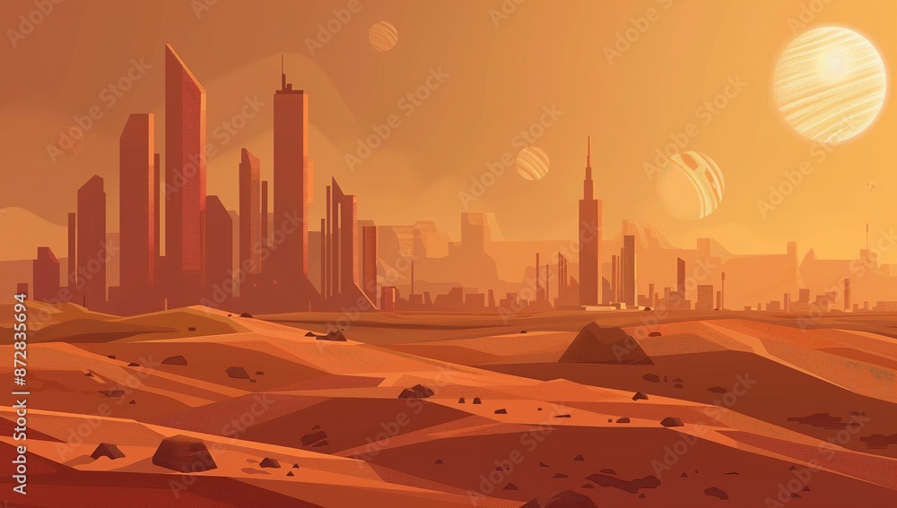Futuristic Cityscape Under a Double Sunset Futuristic Cityscape Under a Double Sunset