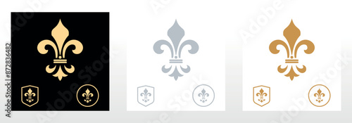 Collection royal lily . Heraldic sign, logo, design element, decoration. Graphic vector pattern