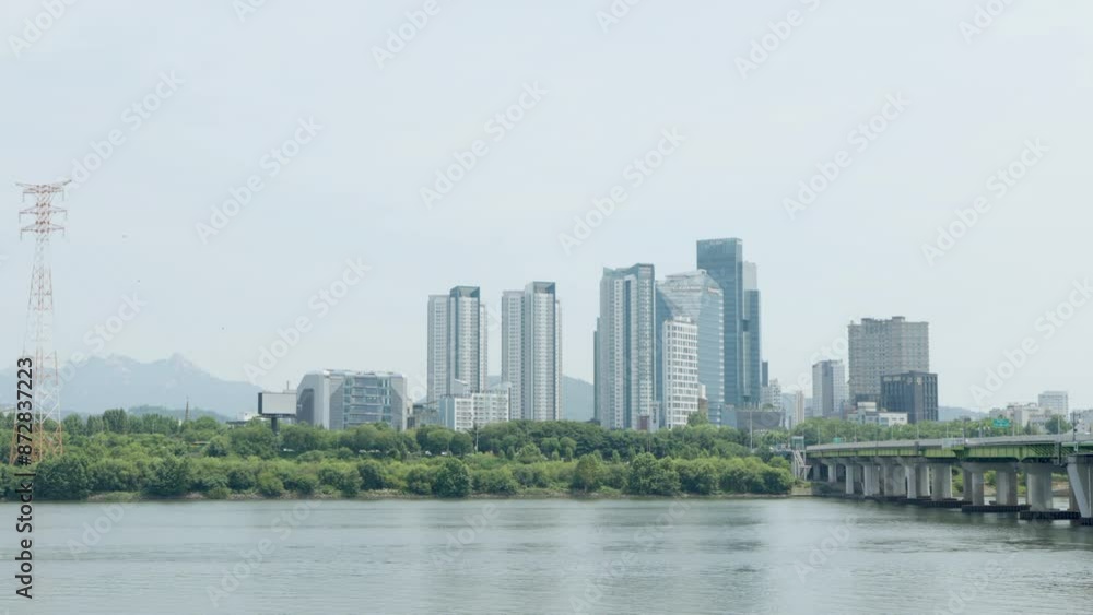 Scenic view of Seoul with cloudy sky and Yanghwa Bridge Scenic view of Seoul with cloudy sky and Yanghwa Bridge