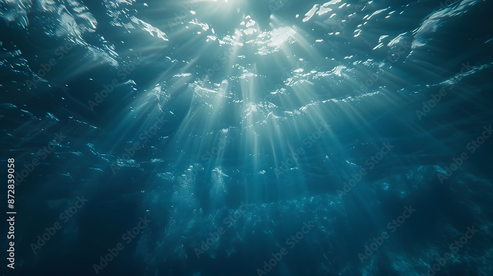 Underwater Sunlight Beams Through Ocean Surface Underwater Sunlight Beams Through Ocean Surface