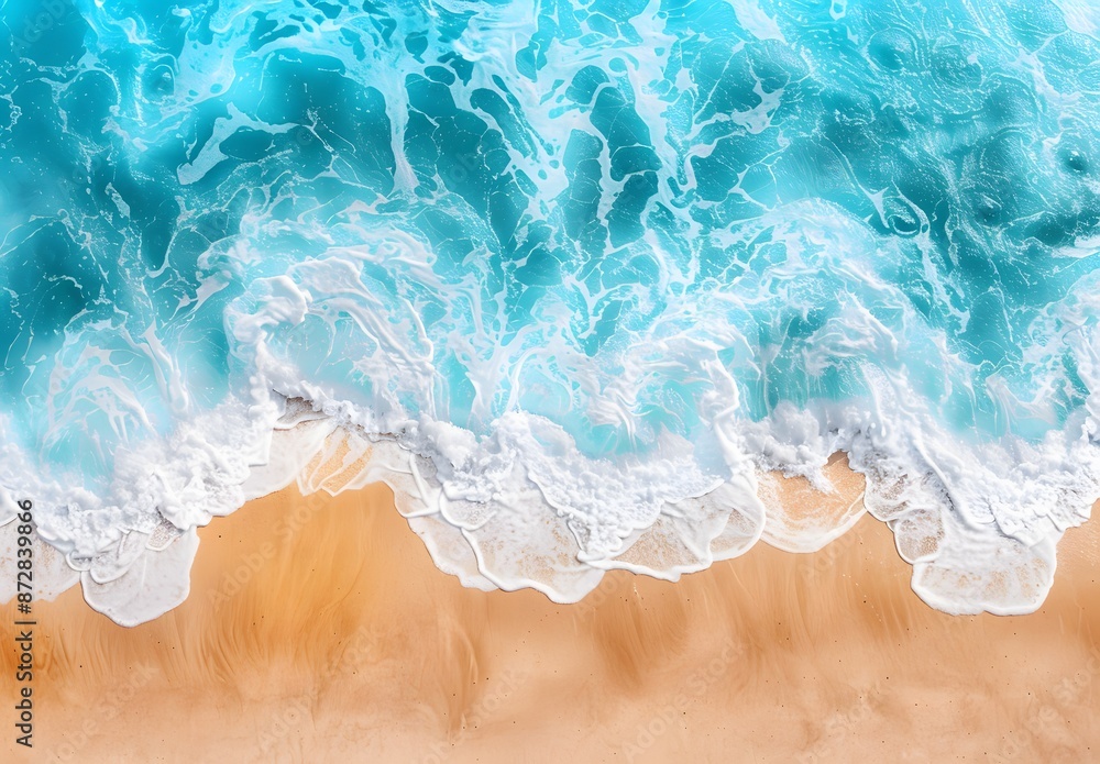 Summer Beach Waves Top View, Ocean Sand Background Summer Beach Waves Top View, Ocean Sand Background