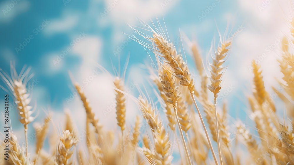 Fototapeta premium Golden Wheat Field with Blurred Blue Sky