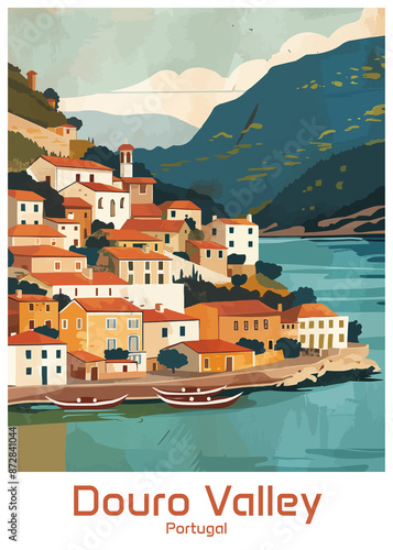 Douro Valley Portugal Poster Illustration Travel Print Decor Gift Paper Canvas Wall Retro Art #872841044