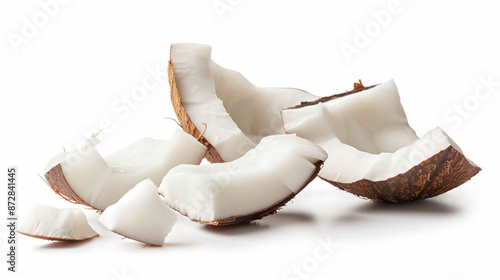 Pieces of fresh coconut isolated on white