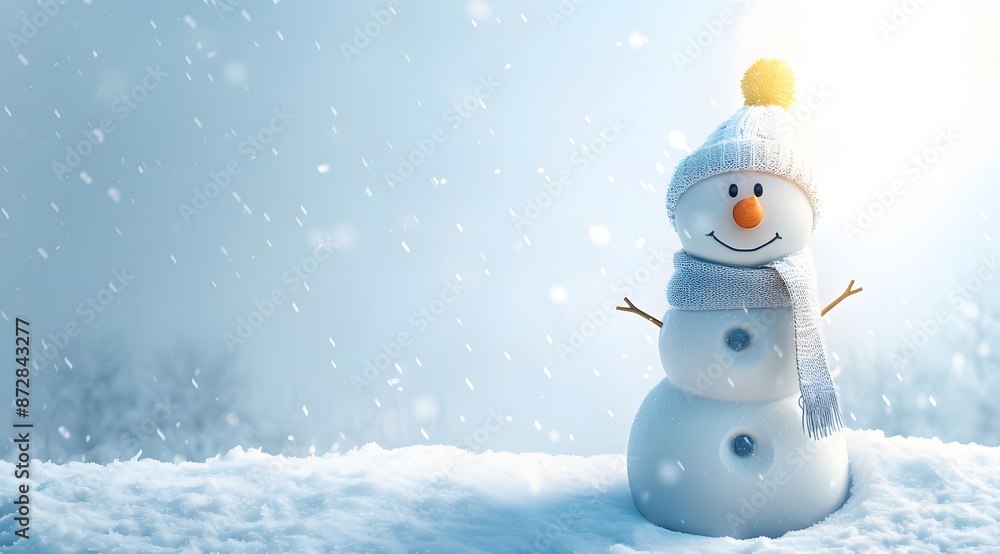 Smiling Snowman Winter Landscape Banner Design Smiling Snowman Winter Landscape Banner Design