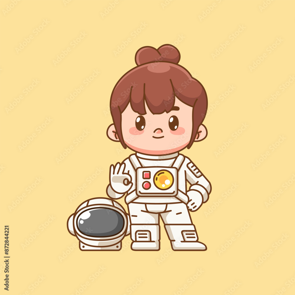 Cute girl astronaut ok gesture kawaii chibi character mascot illustration outline style Cute girl astronaut ok gesture kawaii chibi character mascot illustration outline style