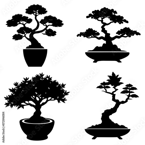 


      Bonsai vector silhouette illustration.
