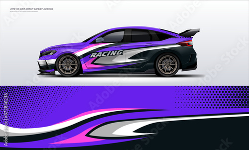 Sporty Racing Car wrap livery design with a dominant touch of purple