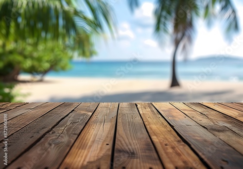 Wooden Tabletop Tropical Beach Summer Vacation